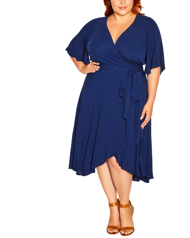 Front of a model wearing a size XS Eden Dress in Navy by City Chic. | dia_product_style_image_id:233561